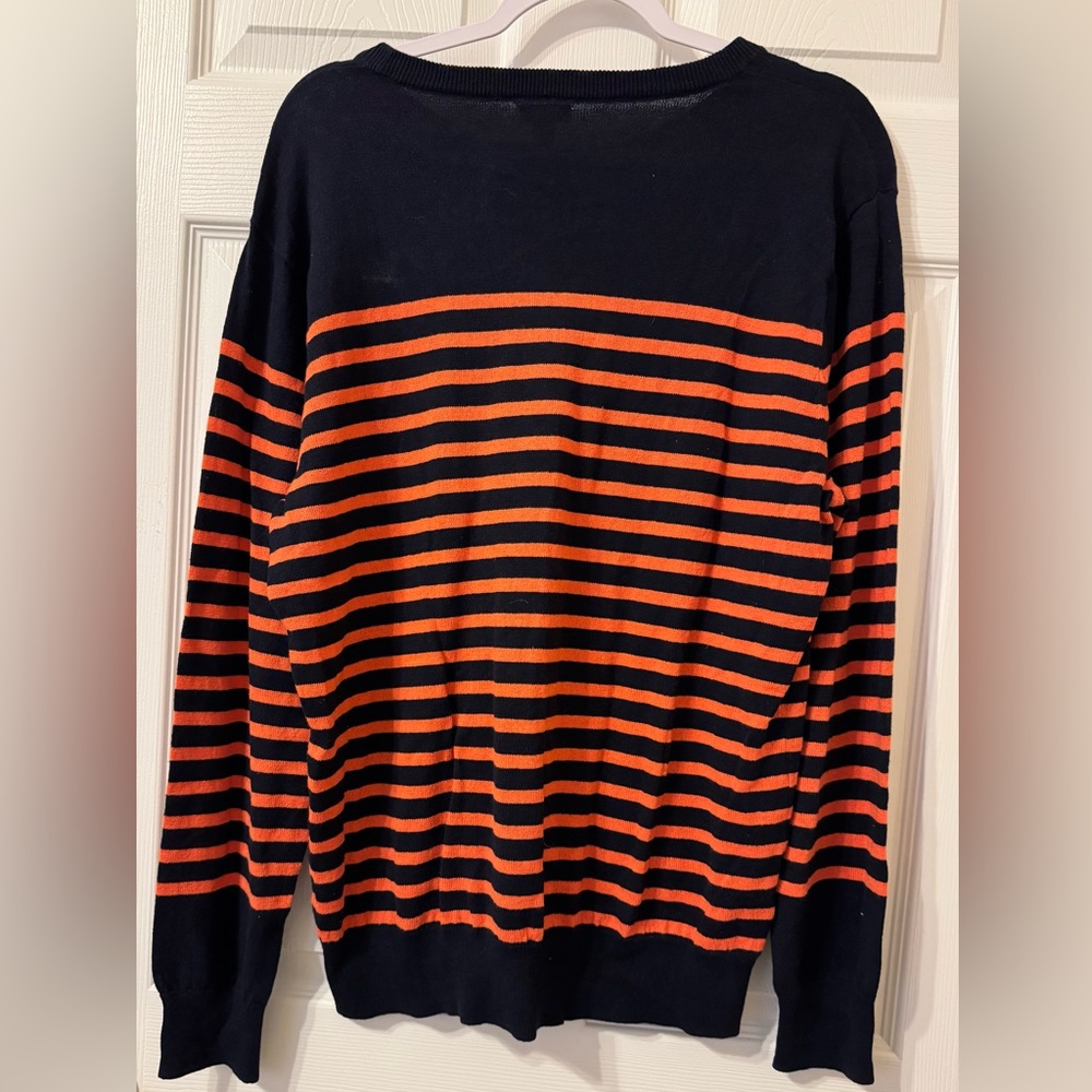J Crew Size Large Crewneck Orange and Black Sweater